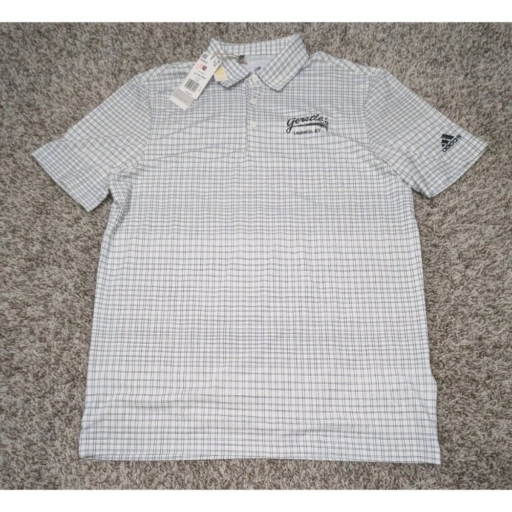 Adidas Golf Polo Shirt Mens Medium White Check UPF50 Ultimate 365 Short Sleeve